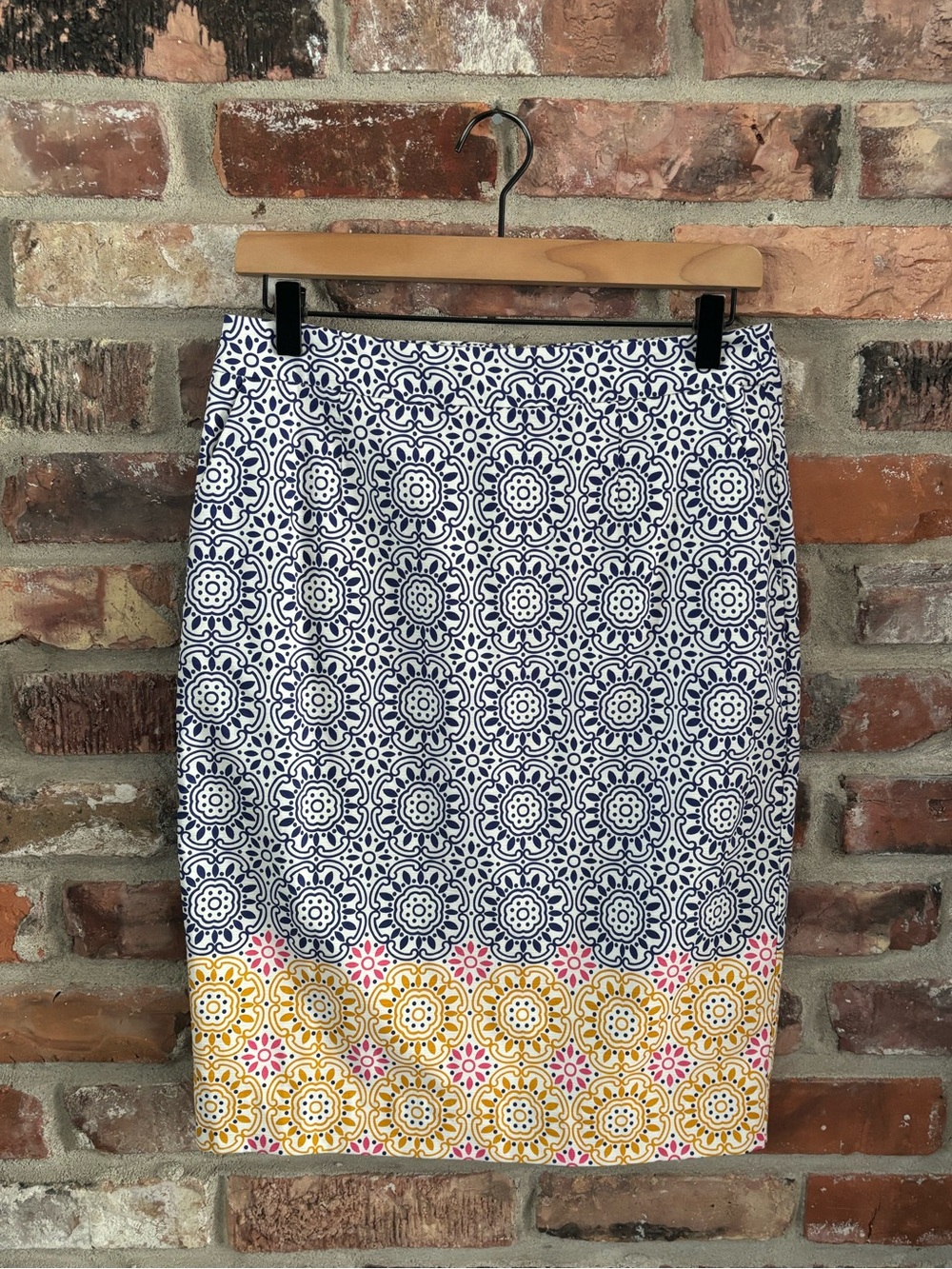 Boden Cotton Blue Yellow Gabriella Sun Tie Printed Pencil Skirt NWT, 6